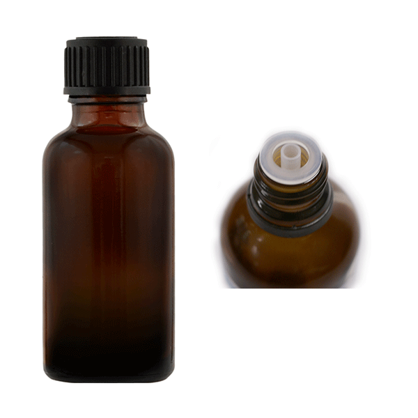 30ml Amber Glass Bottle supplied with Black Dropper Lid
