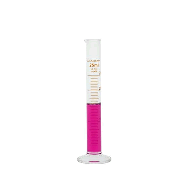 Academy Measuring Cylinder, With Spout, Class B, Borosilicate Glass, 25ml